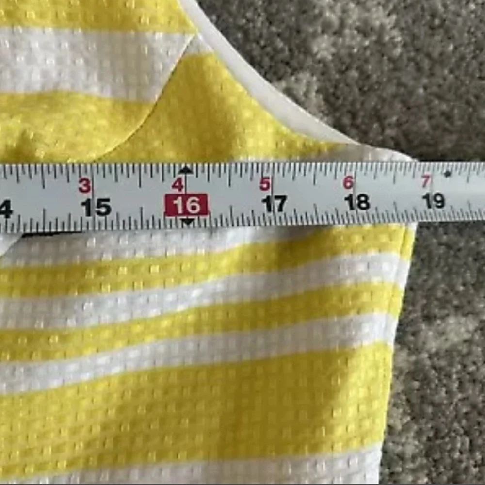 Danny & Nicole‎ Dress 12 Yellow Stripe Pleated Sleeveless Square Neck Fit Flare